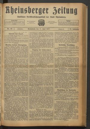 Rheinsberger Zeitung vom 11.06.1927