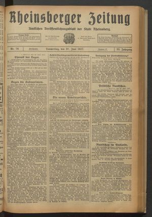 Rheinsberger Zeitung vom 30.06.1927