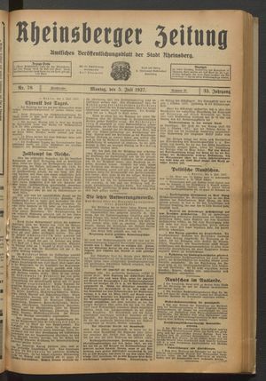 Rheinsberger Zeitung vom 05.07.1927