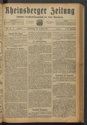 Rheinsberger Zeitung vom 07.07.1927