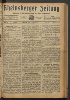 Rheinsberger Zeitung vom 09.07.1927