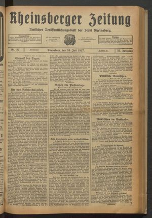 Rheinsberger Zeitung vom 16.07.1927