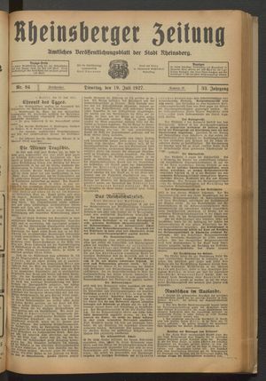 Rheinsberger Zeitung vom 19.07.1927