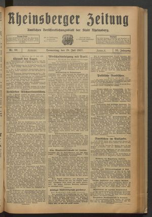 Rheinsberger Zeitung vom 28.07.1927