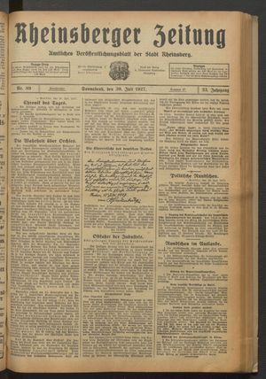 Rheinsberger Zeitung vom 30.07.1927