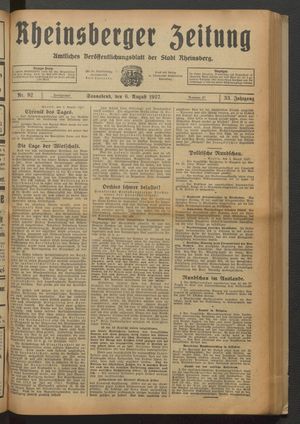 Rheinsberger Zeitung vom 06.08.1927