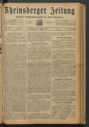 Rheinsberger Zeitung vom 09.08.1927