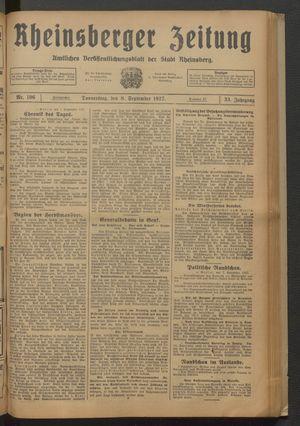Rheinsberger Zeitung vom 08.09.1927