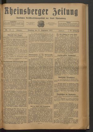 Rheinsberger Zeitung vom 20.09.1927