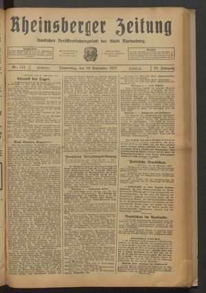 Rheinsberger Zeitung vom 29.09.1927