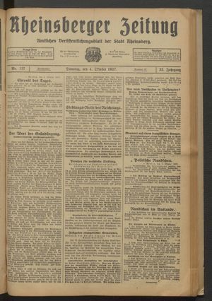 Rheinsberger Zeitung vom 04.10.1927