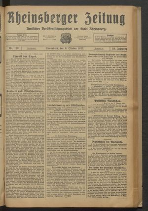 Rheinsberger Zeitung vom 08.10.1927