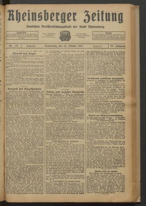 Rheinsberger Zeitung vom 13.10.1927