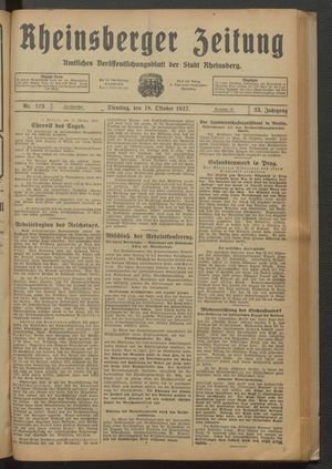 Rheinsberger Zeitung vom 18.10.1927