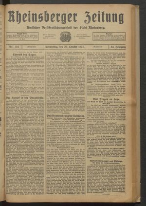 Rheinsberger Zeitung vom 20.10.1927