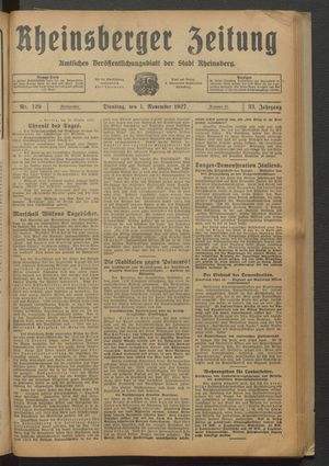 Rheinsberger Zeitung vom 01.11.1927