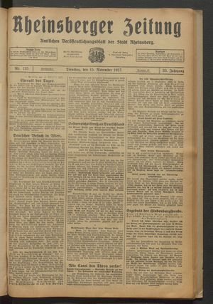 Rheinsberger Zeitung vom 15.11.1927