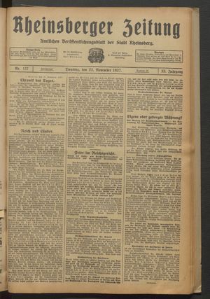 Rheinsberger Zeitung vom 22.11.1927