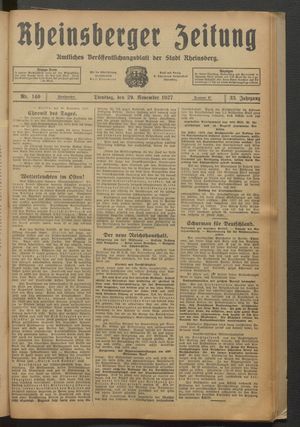 Rheinsberger Zeitung vom 29.11.1927