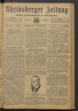 Rheinsberger Zeitung vom 01.12.1927