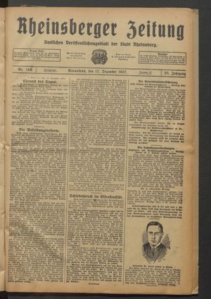 Rheinsberger Zeitung vom 17.12.1927
