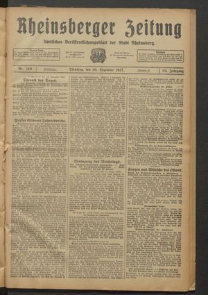Rheinsberger Zeitung vom 20.12.1927