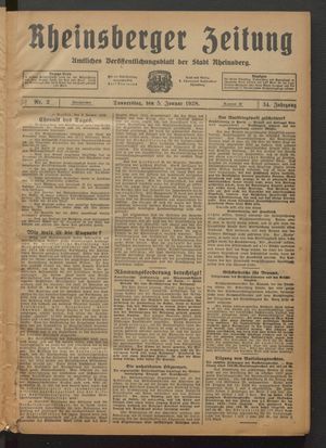 Rheinsberger Zeitung vom 05.01.1928