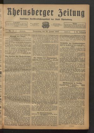 Rheinsberger Zeitung vom 26.01.1928