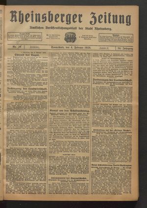 Rheinsberger Zeitung vom 04.02.1928