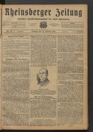 Rheinsberger Zeitung vom 14.02.1928