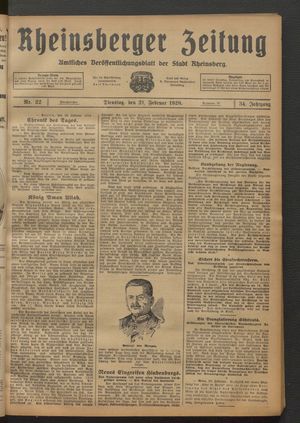 Rheinsberger Zeitung vom 21.02.1928
