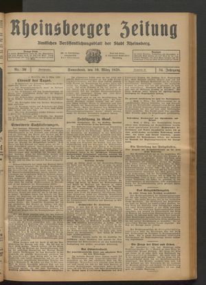 Rheinsberger Zeitung vom 10.03.1928