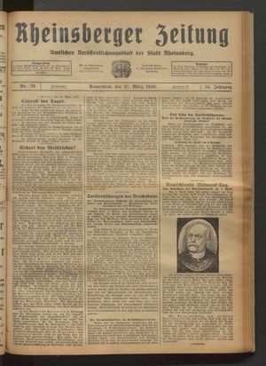Rheinsberger Zeitung vom 31.03.1928