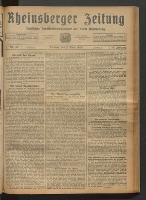 Rheinsberger Zeitung vom 03.04.1928