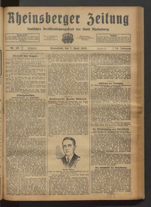 Rheinsberger Zeitung vom 07.04.1928