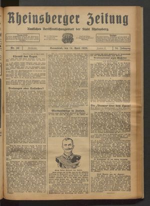 Rheinsberger Zeitung vom 14.04.1928