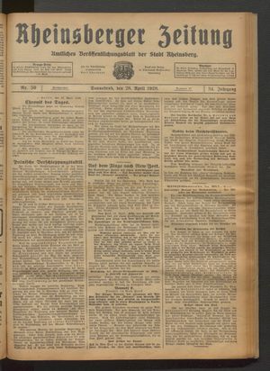 Rheinsberger Zeitung vom 28.04.1928