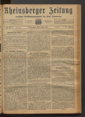 Rheinsberger Zeitung vom 03.05.1928