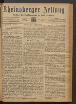 Rheinsberger Zeitung vom 15.05.1928