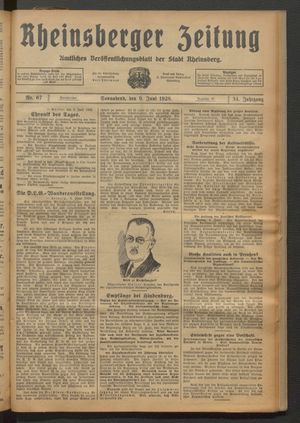 Rheinsberger Zeitung vom 09.06.1928