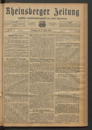 Rheinsberger Zeitung vom 12.06.1928