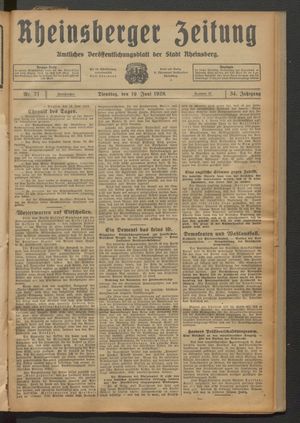 Rheinsberger Zeitung vom 19.06.1928