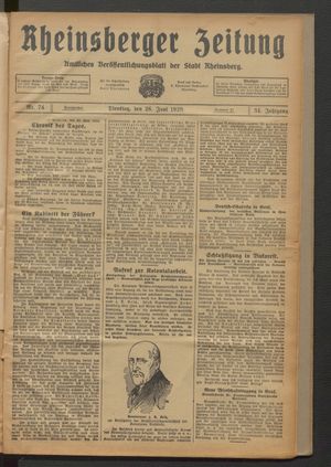 Rheinsberger Zeitung vom 26.06.1928