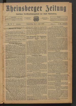 Rheinsberger Zeitung vom 05.07.1928