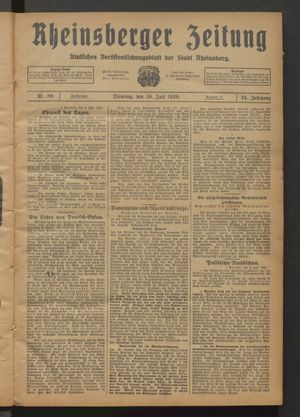 Rheinsberger Zeitung vom 10.07.1928
