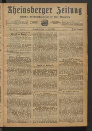 Rheinsberger Zeitung vom 14.07.1928