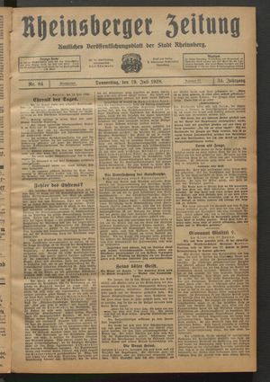 Rheinsberger Zeitung vom 19.07.1928