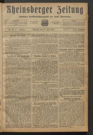 Rheinsberger Zeitung vom 31.07.1928