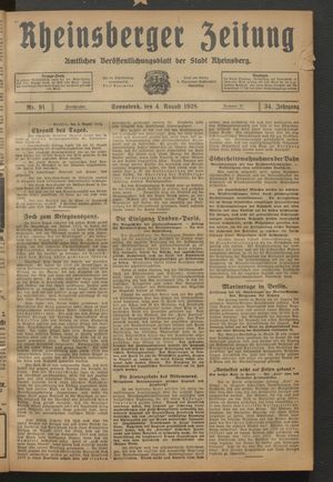 Rheinsberger Zeitung vom 04.08.1928