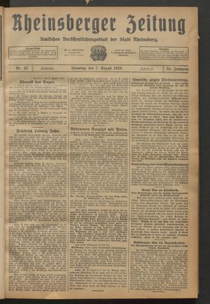 Rheinsberger Zeitung vom 07.08.1928
